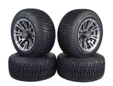 MASSFX SL 205/50-10 F/R Golf Cart Tire, QUAKE GM Grey Wheels 10x7 4/101.6 4pk